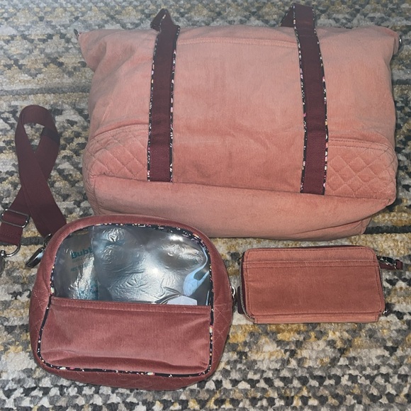 Vera Bradley Salmon and Burgundy Corduroy Women's Bag Set - Picture 2 of 10